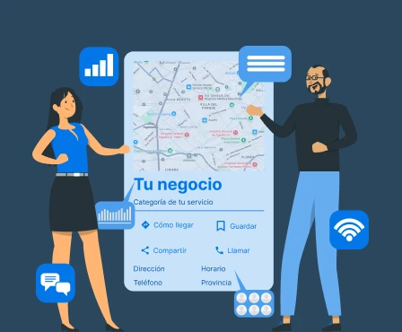 Equipo presentando Ficha de Google con estrategia digital enfocada en aumentar clientes, mejorar posicionamiento web y ventas.